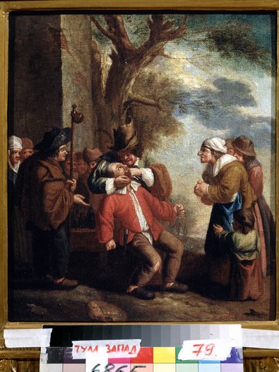 ""El extractor de dientes o el dolor"" (Dentista. Dolor (De la serie Los cinco sentidos) Pintura de Andries Dirksz Both (1608-1641) Museo Estatal de Arte del siglo XVII Tula Rusia de Andries Both