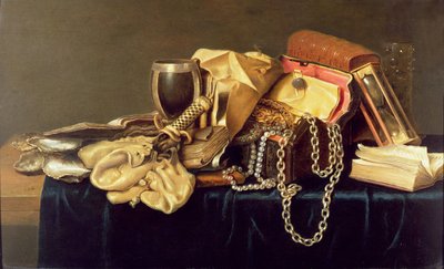 Naturaleza Muerta de un Cofre de Joyas, Libros y Ostras de Andries Vermeulen