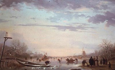 Escena de patinaje en invierno de Andries Vermeulen