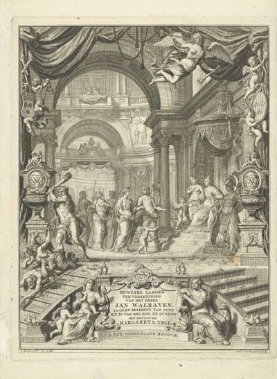 Página de título para: Huwlykszangen para la unidad del Sr. Jan Walraven, informa (...) de su aireación electoral de Brunswyk y Lunenburg. Con la señora Margareta Trip. Ámsterdam, 108 de Andries van Buysen (Sr.)