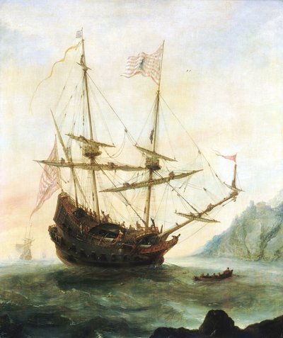 La Santa María fondeada, c.1628 (óleo sobre tabla) de Andries van Eertvelt