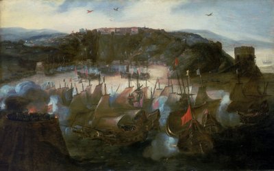 El ataque a San Salvador (o Bahía, actual Salvador, Brasil) por la flota holandesa en 1624 de Andries van Eertvelt