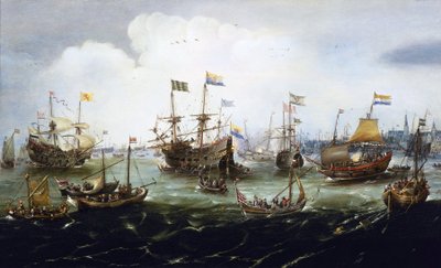 El regreso de la flota holandesa, 1 de mayo de Andries van Eertvelt
