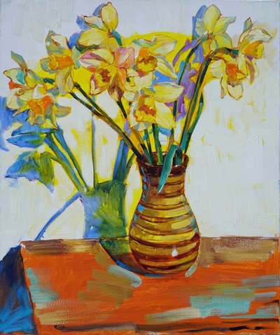 Naturaleza muerta con narcisos de colores vivos de Andrii Kutsachenko
