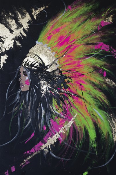 Tocado de plumas de colores vivos de Anete Purina-Purite