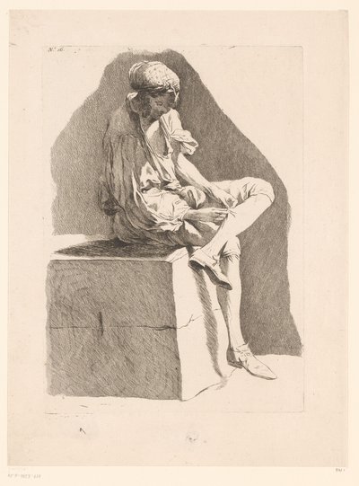 Caricatura de un niño cosiendo su media
Caricaturas según J. Saly (título de la serie)
Recueil de caricatures dessinées Par J. Saly et Gravées par A.L. De Lalive D.J. (título de la serie) de Ange Laurent de, marquis de Rémoville Lalive