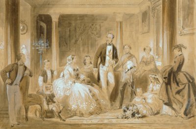 Royal Family in the Dining Room at Osborne House (lápiz y aguada sobre papel) de Ange Louis (1815 72) Janet