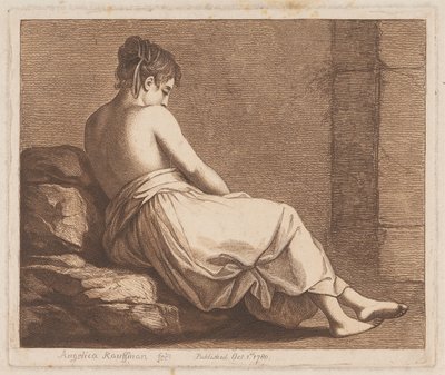 Una mujer sentada sobre piedras de Angelica Kauffmann