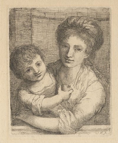 Madre con un niño en brazos y una manzana de Angelica Kauffmann