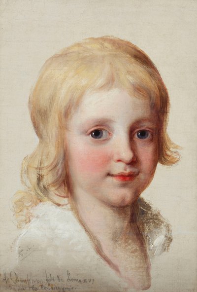 Estudio de retrato de Francesco, Príncipe Heredero de Nápoles, como un niño, cabeza y hombros de Angelica Kauffmann