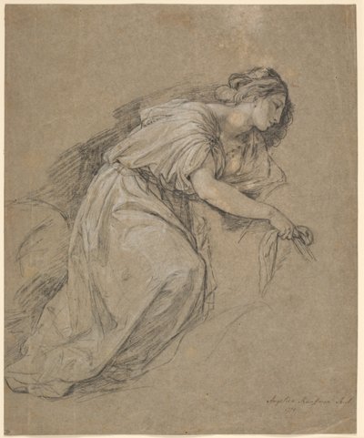 Estudio de la vida de una mujer arrodillada de perfil de Angelica Kauffmann