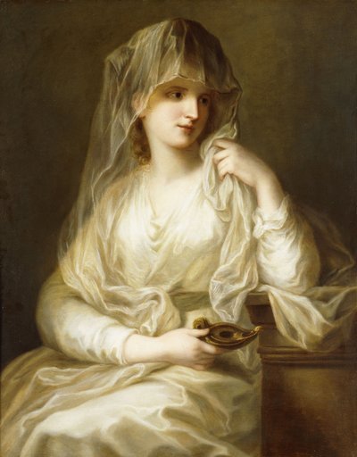 Tuccia, la virgen vestal, tres cuartos de longitud, sosteniendo una lámpara de Angelica Kauffmann