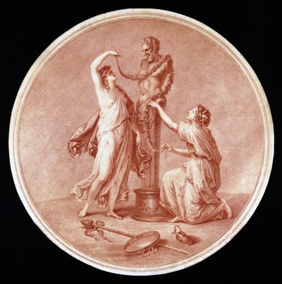 Ninfas adornando una estatua de Pan (grabado por William Wynne Ryland) de Angelica after Kauffmann