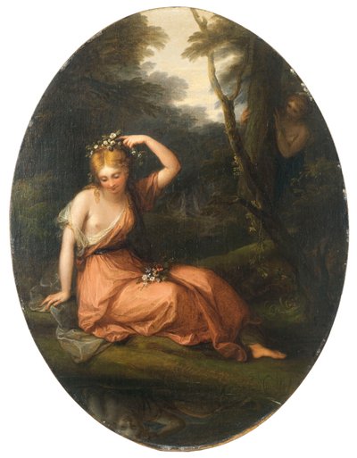 Silvia, decorándose con flores mientras es observada por Dafne, 1783 de Angelica Kauffmann