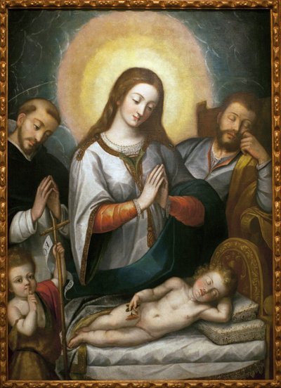 La Sagrada Familia con San Juan Bautista y Santo Domingo. Pintura de Angelino Medoro (1576-1633), óleo sobre lienzo de Angelino Medoro