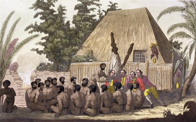 El Capitán Cook observa una ofrenda, Islas Sandwich, 1778-1779 siglo XIX de Angelo Biasioli