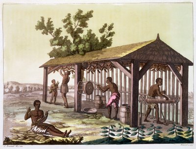 Esclavos preparando tabaco, Virginia, EE.UU., c. 1790 de Angelo Biasioli
