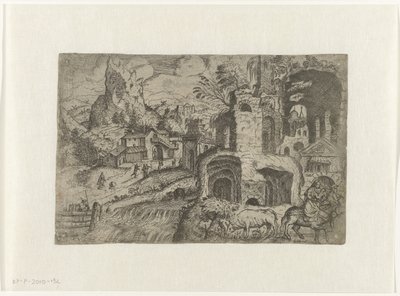 Paisaje con Huida a Egipto de Angelo Falconetto (attributed to)