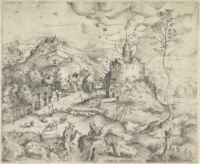 Paisaje con Mercurio robando la manada de Apolo de Angelo Falconetto