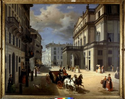 Representación de la Plaza de la Scala en Milán por Angelo Inganni. Siglo XIX de Angelo Inganni