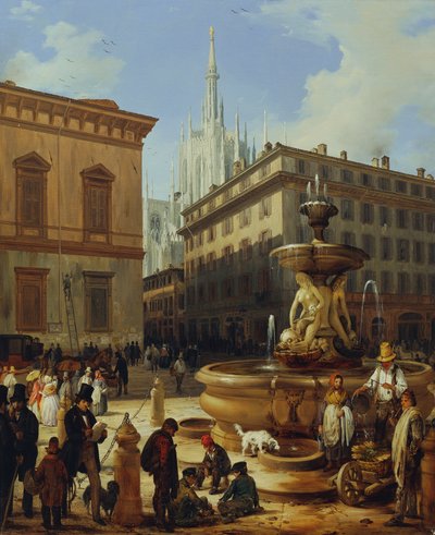 Vista de la calle desde Milán, al fondo la catedral de Angelo Inganni