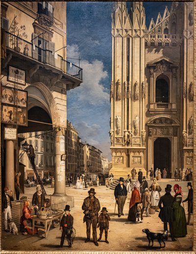 Vista del Duomo con el Coperto de Figini de Angelo Inganni