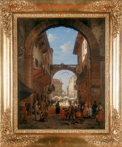 Vista de una calle de la ciudad de Angelo Inganni