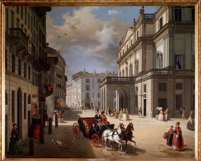 Vista de la plaza del Teatro alla Scala, Milán de Angelo Inganni