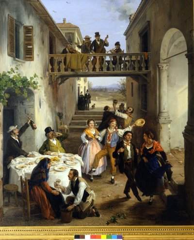 Cena de boda en el patio. de Angelo Inganni