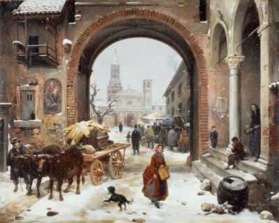 Mercado de invierno frente a la abadía de Claraval de Angelo Inganni