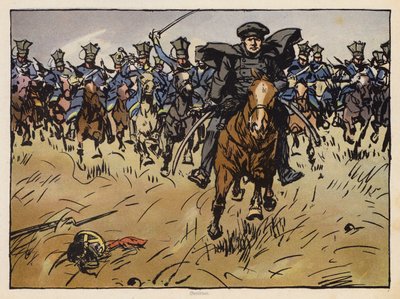 El mariscal de campo prusiano Gneisenau dirigiendo una carga de caballería (cromolito) de Angelo Jank
