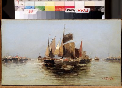"Barcos de vela" Pintura de Angelo Maria Costa (1670-1721) Museo Estatal de Arte del siglo XVII, Tula, Rusia de Angelo Maria Costa
