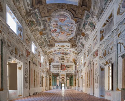 Techo de la sala con los Cuarteles de Bolonia, Sala de la Guardia, Palacio Ducal Este, Sassuolo, Italia de Angelo Michele Colonna