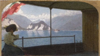 Un bote en el lago Maggiore de Angelo Morbelli
