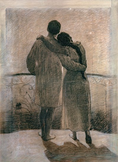 Pareja joven, panel central del tríptico Sueño y Realidad, 1905 de Angelo Morbelli