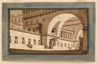Diseño de escenario, exterior del palacio, sala sepulcral de Angelo Toselli