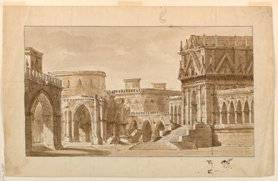 Diseño de Escenario, Palacio Gótico, Iglesia y Fortaleza de Angelo Toselli