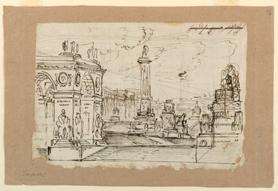 Diseño de escenario, grupo de monumentos antiguos de Angelo Toselli