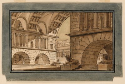 Diseño de escenario, grupo de edificios del templo de Angelo Toselli