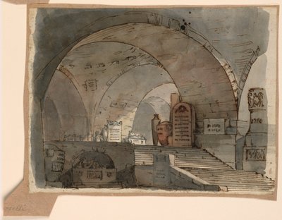 Diseño escénico, espacio subterráneo abovedado con tumbas de Angelo Toselli