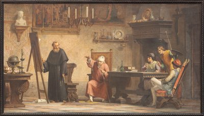 Piero della Francesca dicta las reglas de geometría a Luca Pacioli de Angelo Tricca