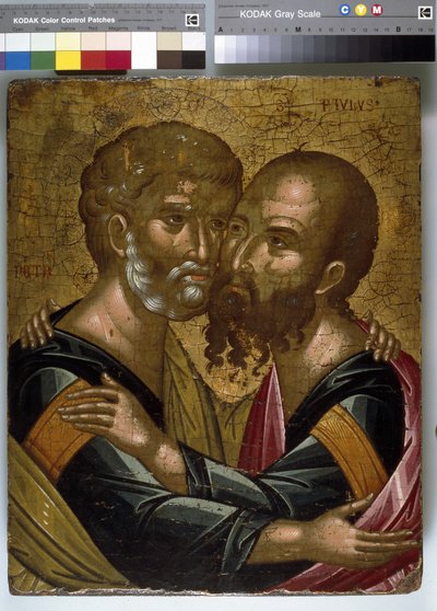 Icono del abrazo de los apóstoles Pedro y Pablo de Angelos Akotantos