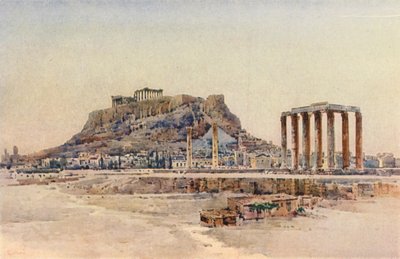 Acrópolis, Atenas, Grecia (litografía en color) de Angelos Giallinos