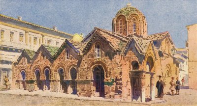 Iglesia de Panagia Kapnikarea, Atenas (litografía en color) de Angelos Giallinos