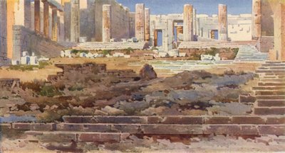 Propileos de la Acrópolis, Atenas (litografía en color) de Angelos Giallinos