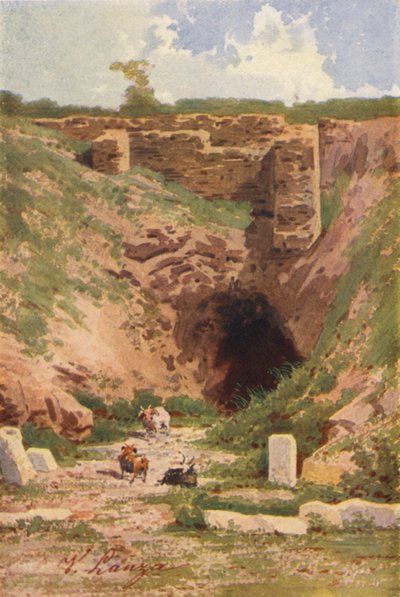 Estadio antiguo en ruinas, Atenas (litografía en color) de Angelos Giallinos