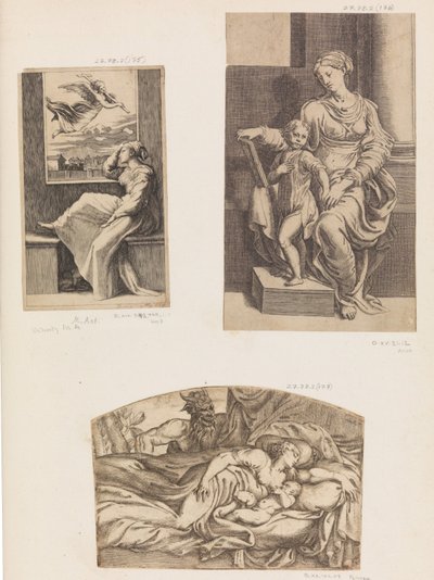 Mujer y ángel, Virgen y Niño, Sátiro Observando a una Madre Joven y Niño Durmiendo de Angiolo Falconetto
