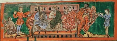 Cott Tib B V f.4v Aristócratas, en vísperas del Día del Juicio Final, de un calendario, c.1030 (vitela) de Anglo Saxon