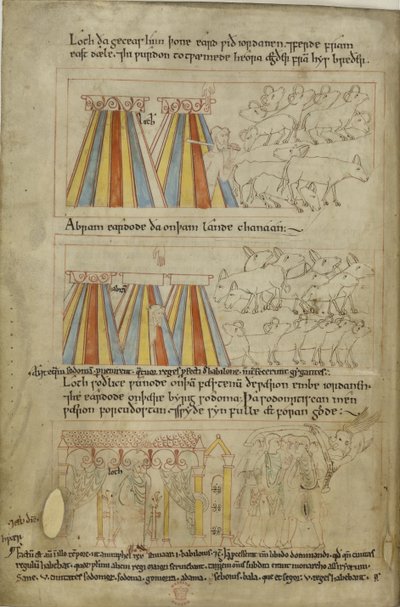 Algodón Claudio B. IV, f.23v Lot y Abraham de Anglo Saxon