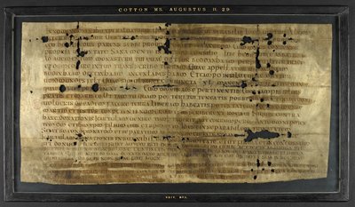 Concesión de Hodilredus (Æthelred), pariente del rey Sebbi de los sajones orientales (fl. 685-706), a Hedilburg (Æthelburg), abadesa de Anglo Saxon Anglo Saxon